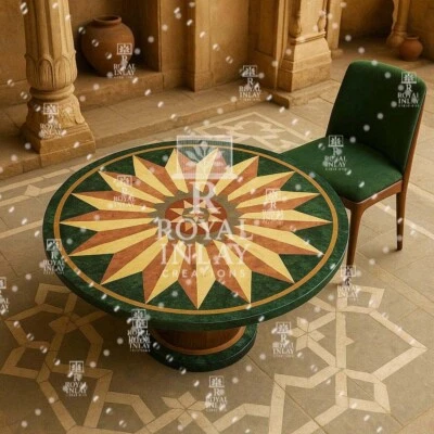 Tavolo rotondo 30" Sunburst Inlay - fatto a mano pietra naturale mosaico accento tavolo - Immagine 1 di 4