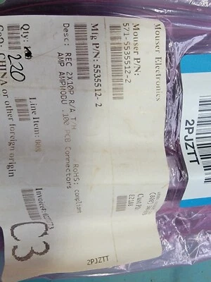 5535512-2 conn rcpt 20 pos 0.1 oro pcb (2.54mm) ángulo recto. Precio por lote de 200. Foto 1 de 2