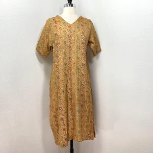 Ethno Handarbeit Indien Perlen Tunika Kleid Gold Gefüttert Kurzarm Festival Med - Bild 1 von 8