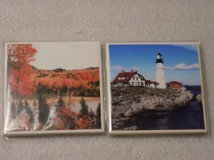 Lot Of 2 Maine Ceramic Porcelain Tiles Decor Landscape Scenery - Picture 1 of 5