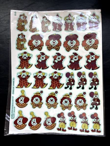 Vintage 70er Jahre Bügelbild Transfers ganzes Blatt 36 Clowns Luftballons Lagermuster - Bild 1 von 7