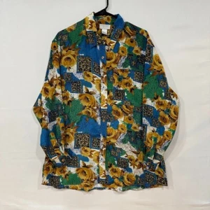 Vintage Partners Mervyns Bluse Damen L Blumen Barock Print Knopfleiste Hongkong - Bild 1 von 5
