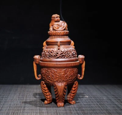 Queimador de incenso de madeira antigo natural porcelana 15,5 cm - Imagem 1 de 4