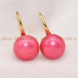 Pendientes de gancho colgantes de perlas cultivadas de agua dulce rojas melocotón naturales genuinos de 11-12 mm - Imagen 1 de 24