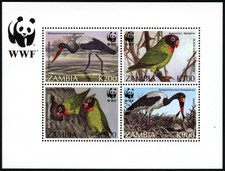 Sambia Zambia 1996 WWF Störche Papageien Vögel Stork Birds Block 20 MNH / 735