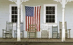 CANVAS ART Chair Family with Flag by Zhen-Huan Lu American Patriotic Porch 24x36 - Picture 1 of 1