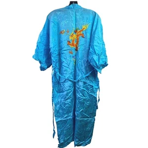 Vintage Double Peach Kimono Mens Large Embroidered Dragon Silk Robe Belted - Picture 1 of 10