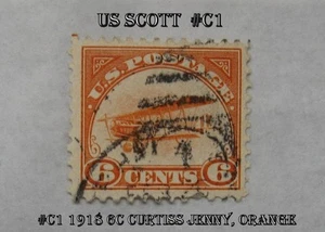 A Great US Classic Stamp - Scott #C1 1918 6c Curtiss Jenny, Orange - Picture 1 of 1