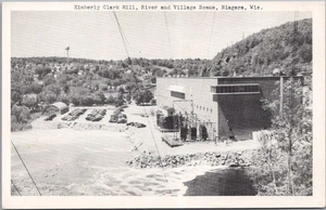 NIAGARA Wisconsin Postcard "KIMBERLY-CLARK MILL, River and Village Scene" Unused - Picture 1 of 2