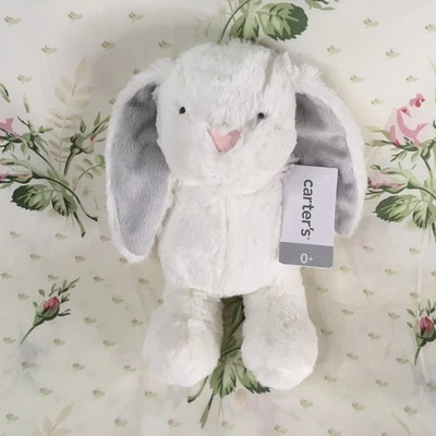 2016 Carter's White Bunny Rabbit Grey Ears Plush Lovey Stuffed Animal NWT - Image 1 of 3