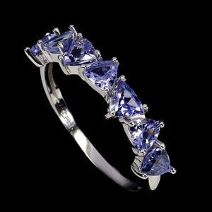 925 Sterling Silver Ring Trilliant Tanzanite 4mm Natural Gemstone Jewelry Sz 8.5 - Picture 1 of 13