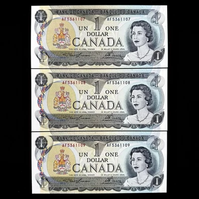 UNC 1973 Canadá $1 dólar billetes consecutivos papel moneda prefijo AF lote 3 Foto 1 de 2