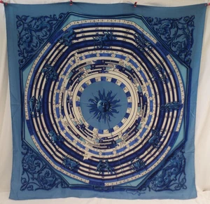 Hermès Paris Dies Et Hore Cashmere Silk Scarf Shawl & Box Blue Astrology Hermes - Picture 1 of 24