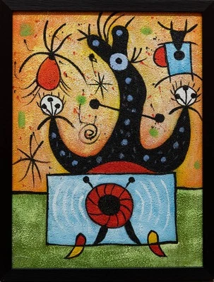 After Joan Miro óleo sobre tela "Mulher Sentada 2" pintado à mão não impresso - Imagem 1 de 4