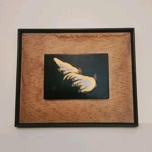 Wajima Lacquerware Wooden Panel Painting / Two Roosters Foraging / Japan - Picture 1 of 7