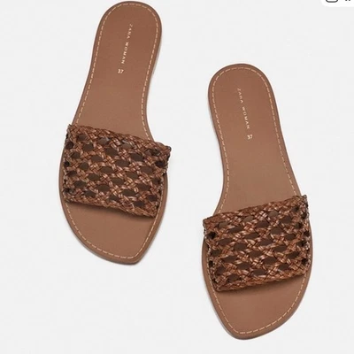 Sandalias planas Zara Mujer Marrón Tejidas Talla 9 Foto 1 de 4