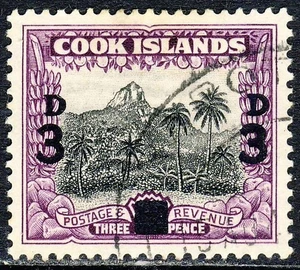 COOK ISLANDS King George VI 1940 3d. Surcharge on 1½d. Black/Purple SG 130 VFU - Picture 1 of 2