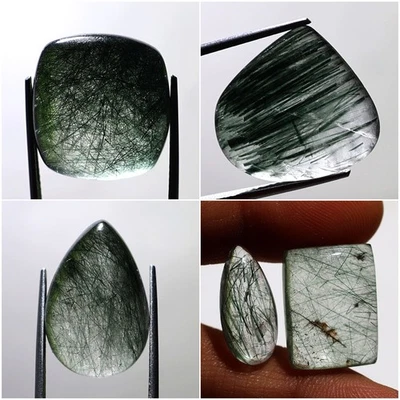 Forest Needles~ 5 PC Natural Green Rutile Quartz 17mm-20mm Cabochon Gemstone Lot - Image 1 of 4