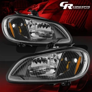 Pair of Black/Amber Headlight Headlamp for 2003-2018 Freightliner M2 106 112 - Picture 1 of 8
