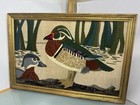 Vintage  framed punch needle embroidery of Two Ducks