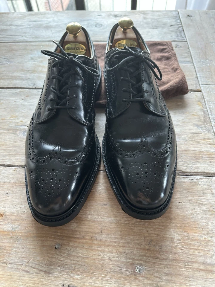 Church's Grafton черный кожаный дерби Wingtip Brogue роскошь туфли Великобритании 10 F 73 последний - Изображение 1 из 4