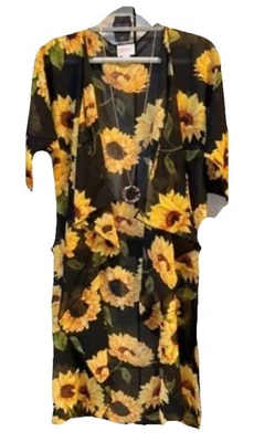 NWT LuLaRoe Small Black with Gold Sunflowers Sheer Shirley Kimono -STUNNING- - Image 1 of 4