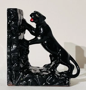 Vintage MCM Black Panther Jaguar Bookend Red ware Japan Figurine Statue - Picture 1 of 4
