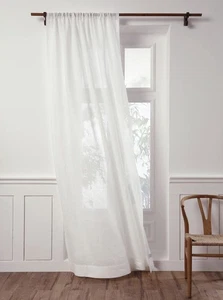 White Linen Sheer Curtain 102 Inch - 100% Pure Linen European Flax Window Tre... - Picture 1 of 7
