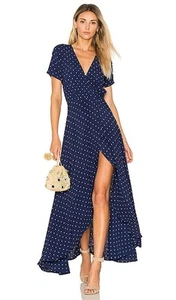 Auguste The Label Lily Wrap Maxi Dress Navy Classic Polka Dot Size 12 Old Money - Picture 1 of 8