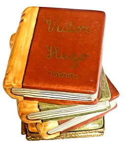 LIMOGES PEINT MAIN HINGED Trinket Box-Stack of 4-VOLUME VICTOR HUGO BOOKS-SIGNED - Picture 1 of 10