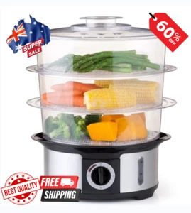 Large Food Steamer 12L 3 Tier Food Steaming Cooking Appliance Electric Stackable - Picture 1 of 9