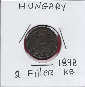 HUNGARY 2 FILLÉR 1898-KB THE HOLY CROSS OF HUNGARY WITH CROOKED CROSS ON ATOP in - Picture 1 of 2