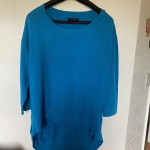 BRYN WALKER Women’s Turquoise/Blue Cotton 3/4 Sleeve High Low Hem Sweater Size S - Picture 1 of 12