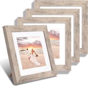 8X8 Picture Frame Set of 4, Rustic Wood Square Frames for Desktop and Wall Mount - Picture 1 of 12