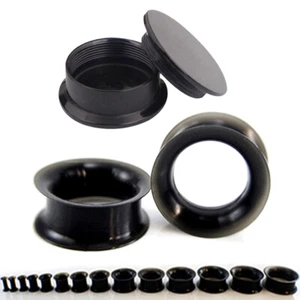 4pc Black Acrylic Silicone Ear Gauge Plug Flesh Tunnel Flared Screw Fit Expander - Picture 1 of 5