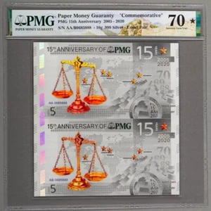PMG70 Uncut Pair note PMG 15TH ANNIV 2005-2020 SILVER Conjoined banknote 10g - Picture 1 of 2