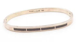 MEXICO 925 Silver Vintage Inlaid Black Onyx Oval Bangle Bracelet BT2021 - Picture 1 of 8