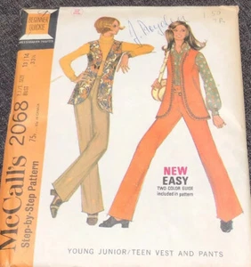 McCalls 2085 Chaleco Largo y Corto Pantalones Vintage Costura Patrón Vintage 1969 Plegado - Imagen 1 de 11