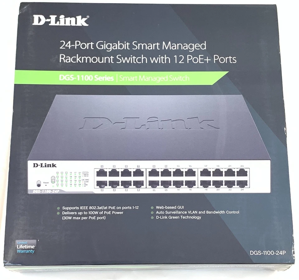 D-Link DGS-1100-24P 24-Port Gigabit Smart Managed Rackmount Switch with 12 PoE+ - Image 1 of 4