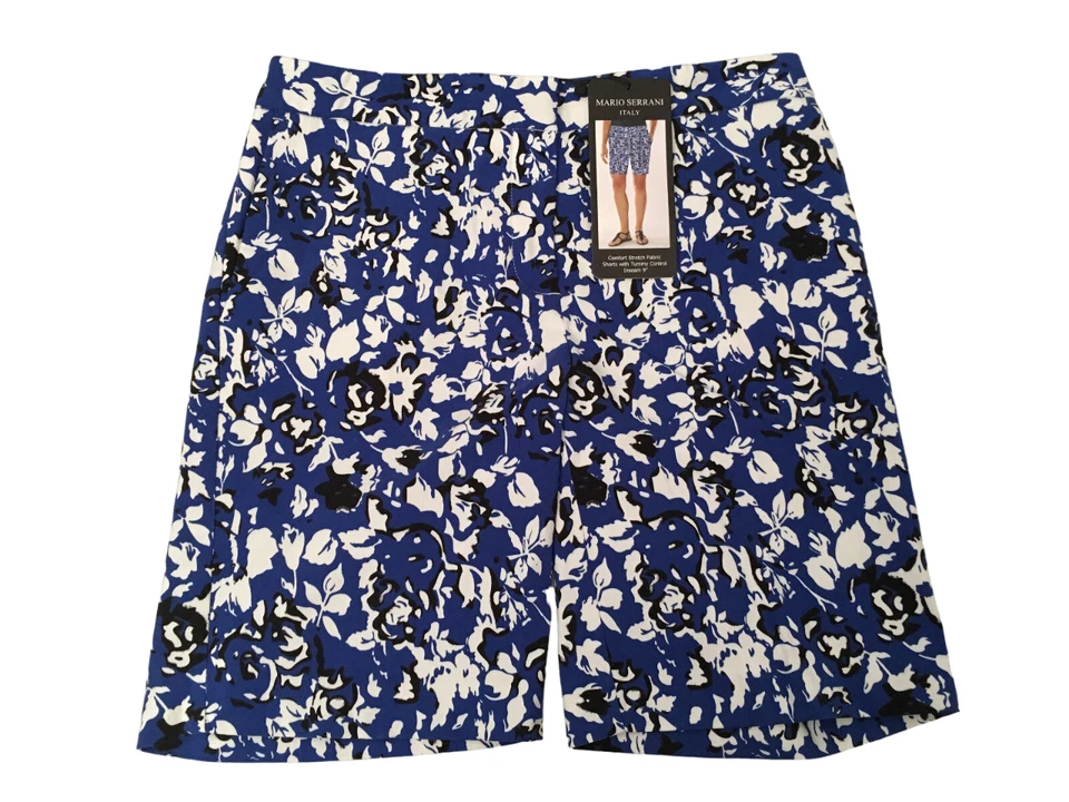 Mario Serrani Italy Bermuda Shorts Royal Print Comfort Stretch Tummy Control 4
