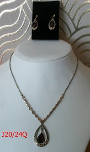 N N MARKED SILVER TONE, CLEAR & AMBER STONES / DIAMANTE NECKLACE & EARRINGS SET - Picture 1 of 6