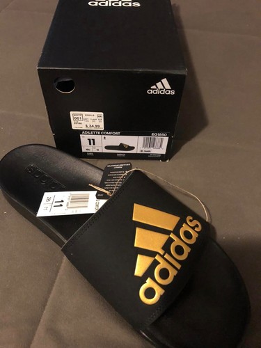 SANDALI ADIDAS UOMO ADILETTE COMFORT SLIDES TAGLIA US 11 NERO ORO NUOVISSIMI