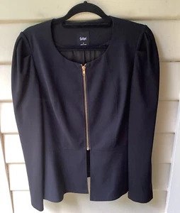 Sportsgirl Jacket Black Gold Zip Stretch Plus Sz 16 XL Puff Sleeve Lined As New - Picture 1 of 10