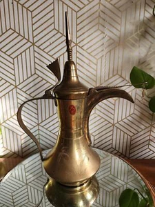 Vintage Original Large Brass Coffee Pot Saudi Arabian Arabic Signed - Picture 1 of 10