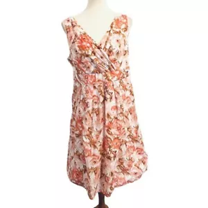 Lands' End Floral Crossover Dress 100% Cotton Sleeveless Lined Womens Sz 16 - Picture 1 of 8