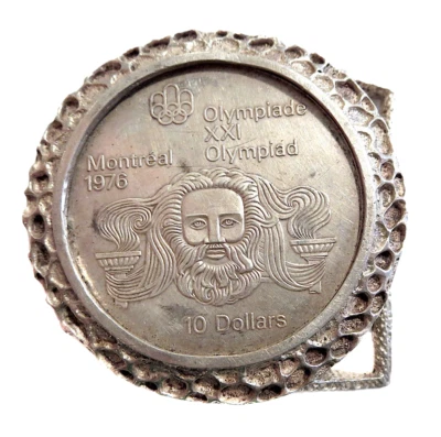 1976 Montreal Olympiad $10 Silver Coin 1974 Belt BUCKLE - Image 1 of 4