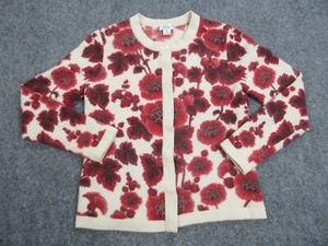 Investments Sweater Womens Small Beige Floral Cashmere Button Cardigan Casual - Picture 1 of 12