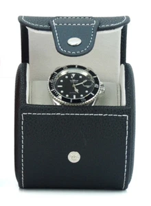 Genuine Leather Watch Case 1 Single Watch Box Travel Oval Storage Black 3032BL - Picture 1 of 5
