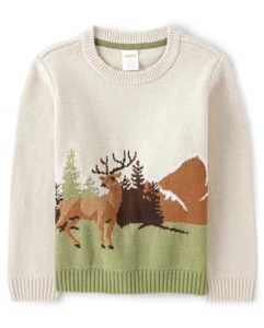 Tan Knit Intarsia Deer Mountain Buck Cardigan Sweater Boys Enchanted Forest Sz 8 - Picture 1 of 3