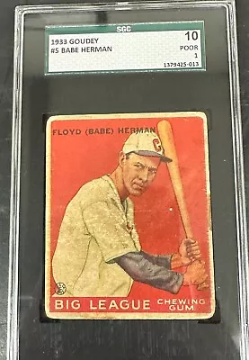 1933 Goudey #5 Babe Herman Chicago Cubs SGC 1 - Image 1 of 2